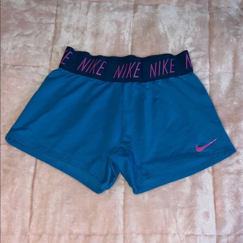 Nike Teal Shorts with Pink Logo